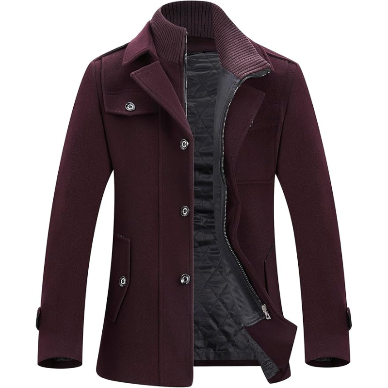 Men's Single-Breasted Wool Pea Coat - Stylish Winter Windbreaker Jacket